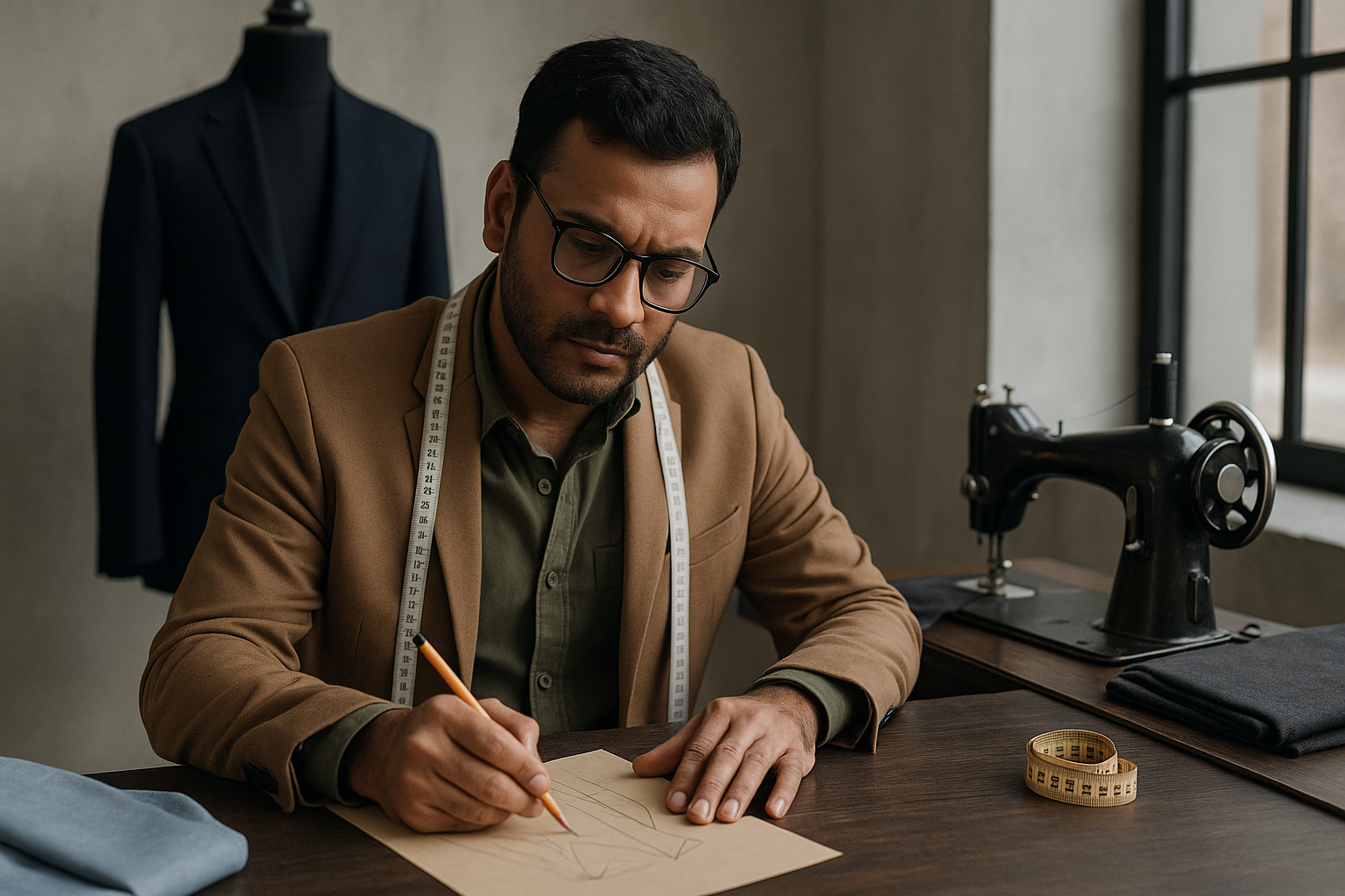 Tailor using a tailoring application in a modern workshop – Darzi platform