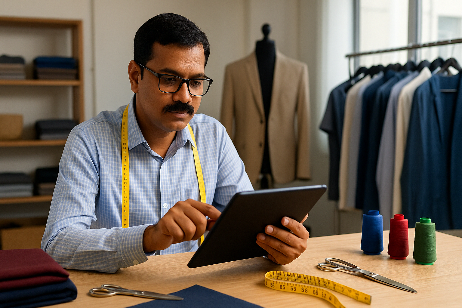 Tailor using the Darzi app for on-time tailoring delivery with digital order tracking