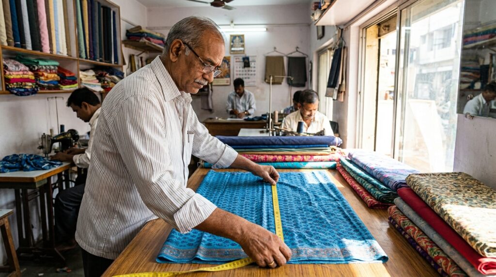 Darzi 2 tailoring charges in India fabric measurement by Indian tailor