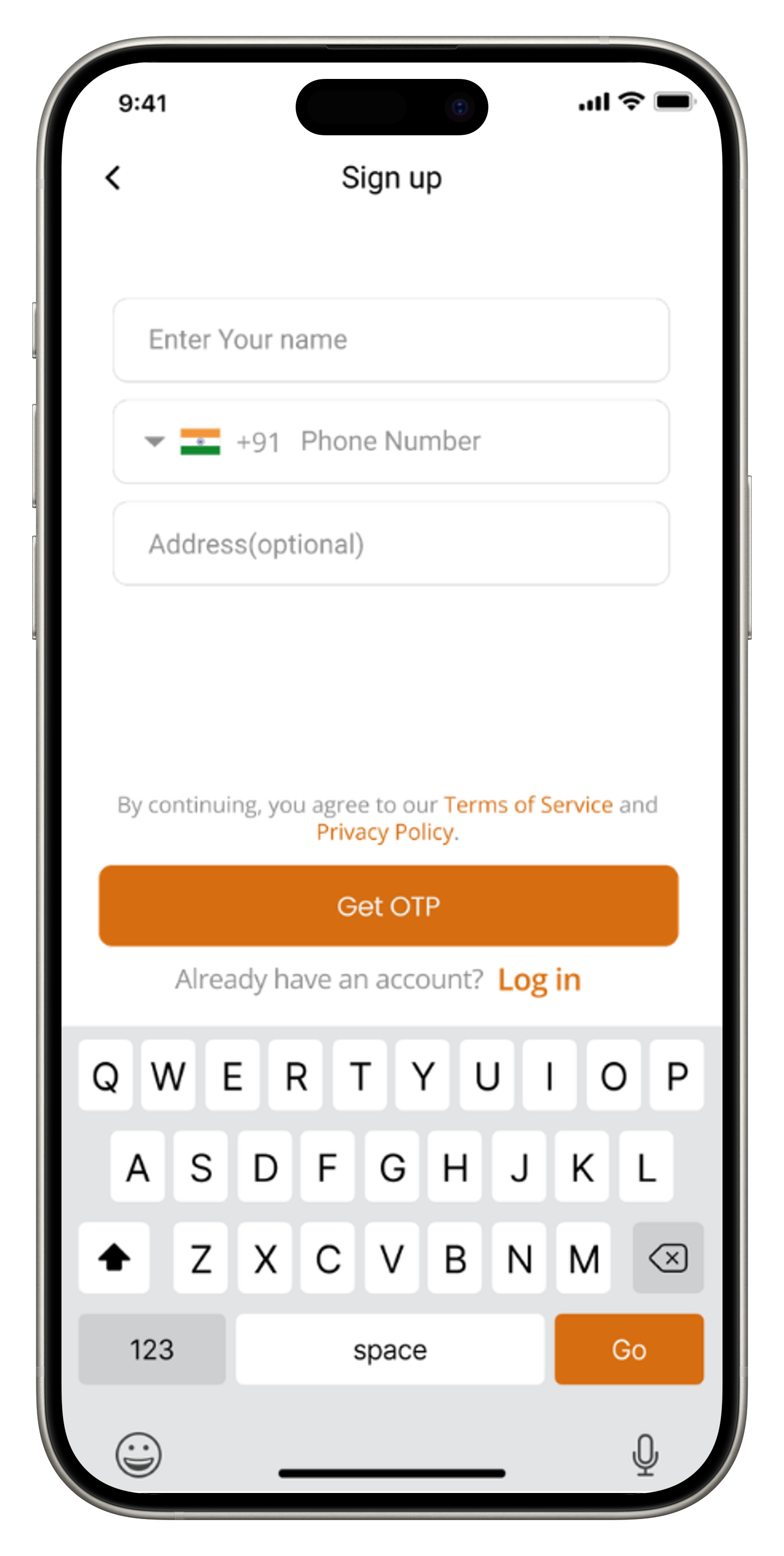 signup mockup view in iphone