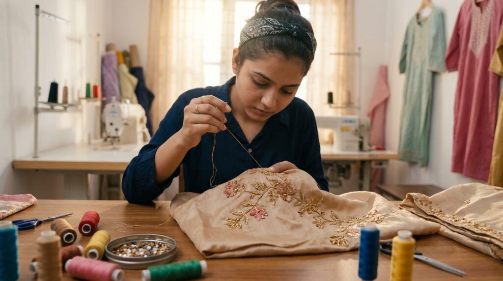 salwar kameez stitching cost embroidery detailing process India