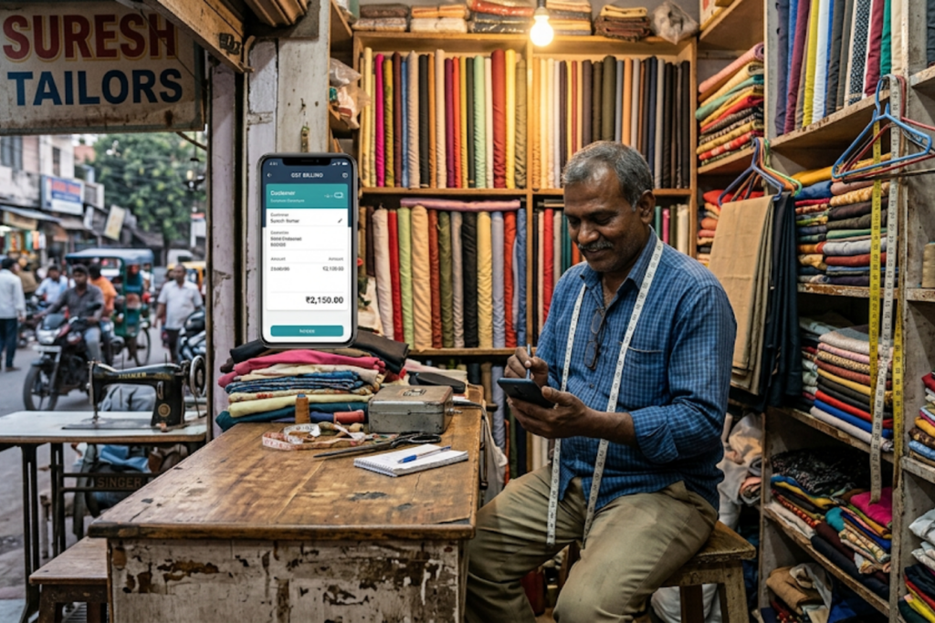 tailor using mobile billing app for small business and payment tracking app