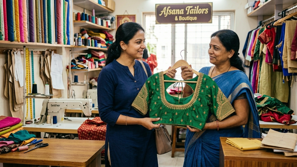 Affordable blouse tailoring near me delivering perfectly fitted blouse