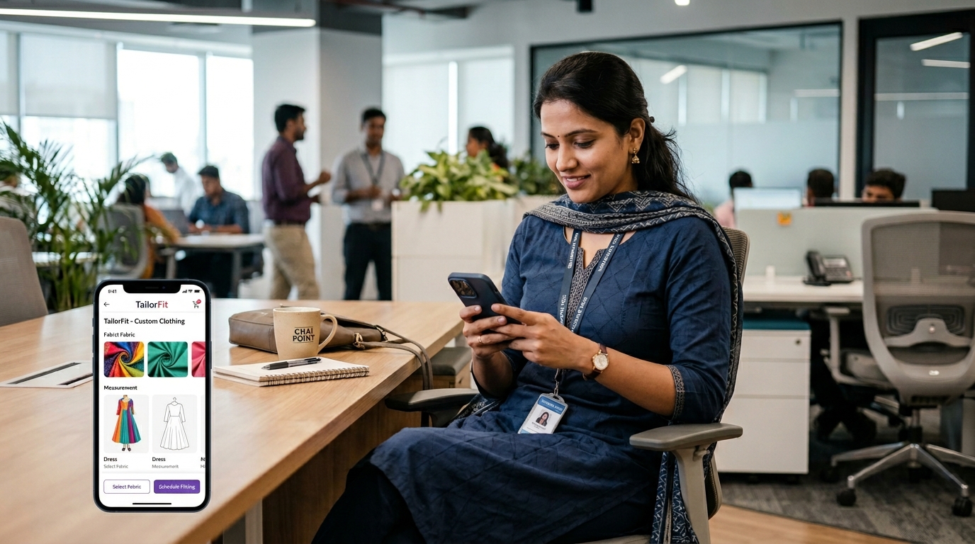 women tailoring services online showing a busy professional choosing online tailoring over local tailor