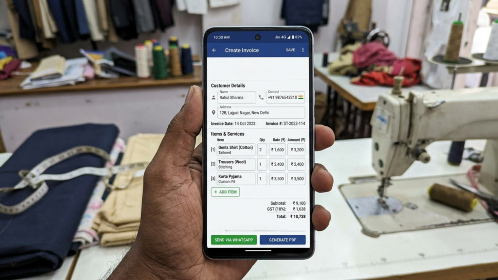 invoice app for small business showing tailor invoice app interface
